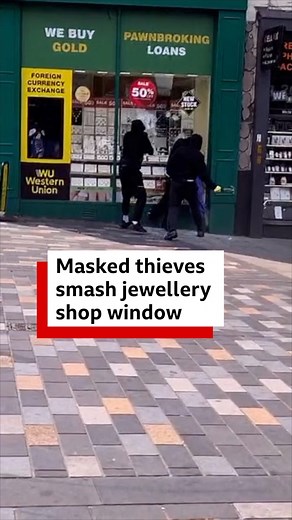 694K views · 1.7K reactions | This is the moment masked thieves were filmed smashing a jewellery shop window in broad daylight. Police are investigating the incident on Monday afternoon in Derby city centre . . . #Derby | BBC Derby | Facebook