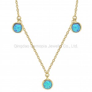 [Hot Item] 925 Silver 14K 18K Gold Necklace with Three Blue Opal Stone Jewelry