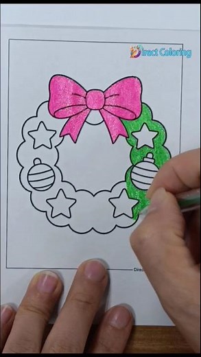 Cute Christmas Wreath Coloring | Easy Holiday Art for Kids #Shorts #christmas #xmas