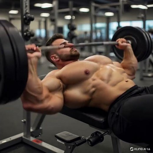AI bodybuilder bench pressing