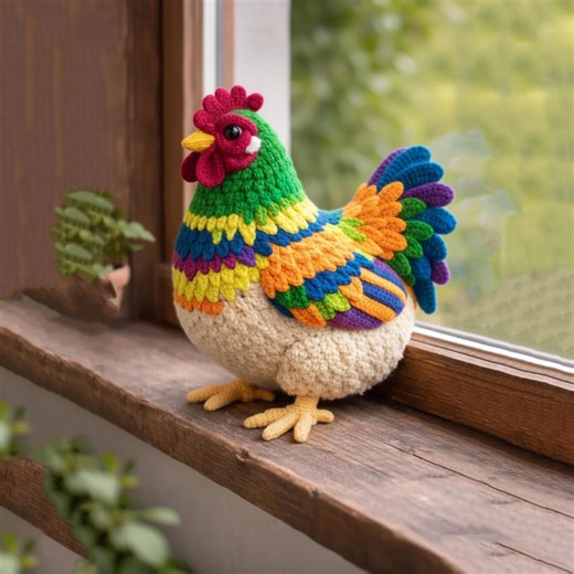 Rainbow Rooster Crochet Pattern - Farmhouse Amigurumi Chicken Bird PDF Download (english) - Etsy