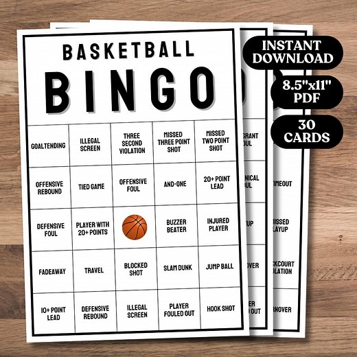 Basketball Bingo, 30 Unique Printable Basketball Bingo Cards, Basketball Bingo Printable, Basketball Party Games, Kids Basketball Bingo Game - Etsy