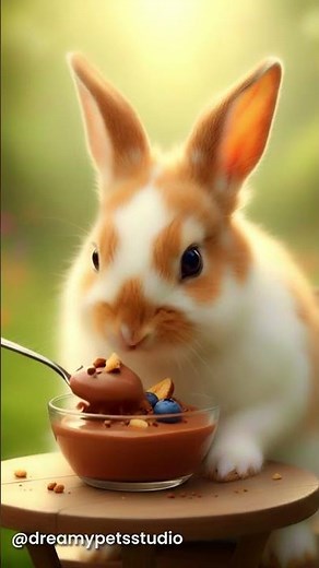 Cute Bunny Eating Chocolate Pudding 🐰🍮