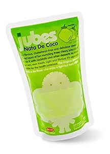 Jubes Pandan Nata De Coco Jelly Cubes (12.7 oz, Pack of 6) - Pandan Coconut Jelly Cubes for Sago - Coconut Gel in Syrup Toppings for Fruit Tea, Boba, Bubble Tea, Drinks, Desserts Yogurt, Ice Cream, Beverage