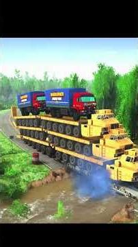 "Unreal! Triple Heavy Truck Stack Crossing a Broken Bridge 😱 | Extreme Offroad Physics"