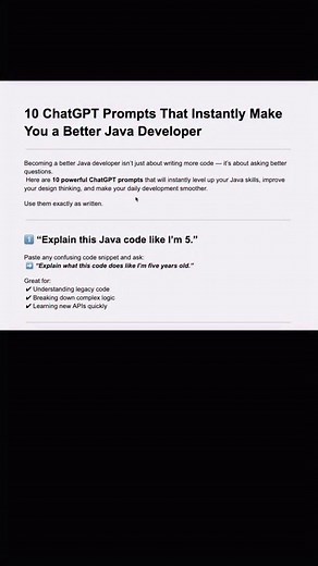 10K views · 58 reactions | 10 ChatGPT Prompts For Java Devs ✅ . Follow @codesnippet.java ✅ . #java #programming #programmer #chatgpt #coding #code | CodeSnippet | Facebook