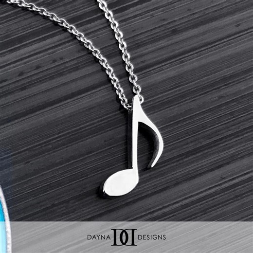 Music Note Pendant Necklace - Silver - Etsy