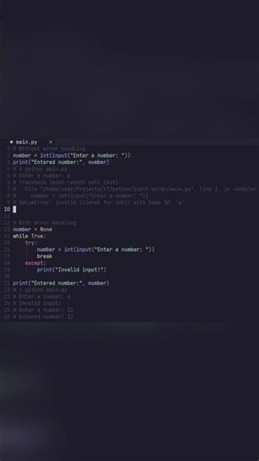 Python | Input error handling | #python #coding #shorts #programming #correctcoding