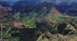 4K bottom to top panning up view of the canyons of Waimea Canyon State Park from the lookout spots in Waimea Canyon State Park on the Pacific Island of Kauai,Hawaii,USA