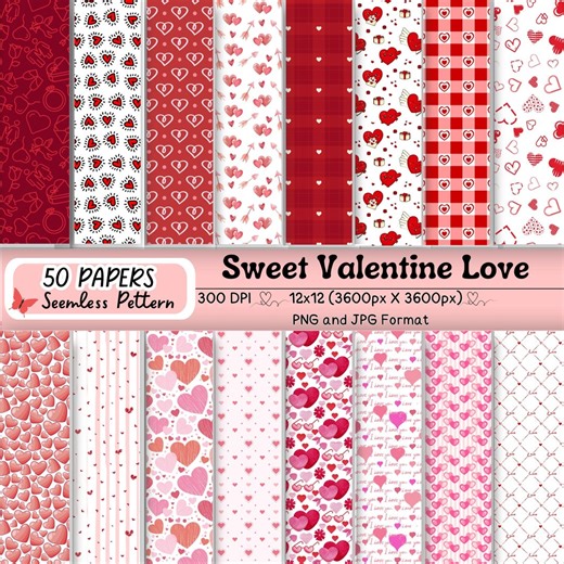 50 Sweet Valentine Love Seamless Pattern | Digital Paper for Journaling Moms & Handmade Craft Sellers - Etsy