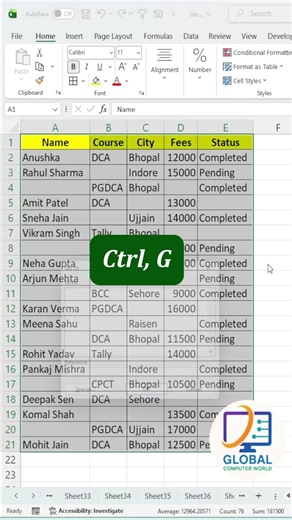 Excel Trick 🔥| Blank Cells ko Ek Sath NA se Fill Kare No Manual Work #excel ‪@GlobalComputerWorld‬