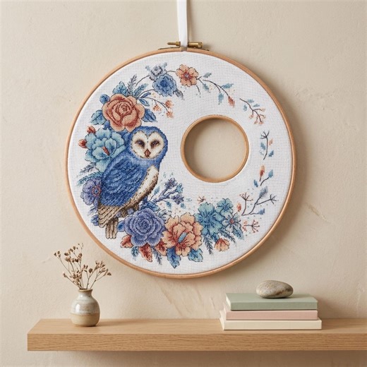 Owl Cross Stitch Hoop Pattern, Floral Nature Embroidery Design (PDF Download) - Etsy