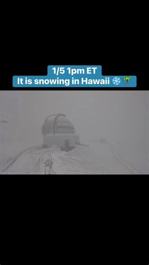 SNOW IN HAWAII 1/5 12:45pm ET | Yes, it is snowing in the Aloha State ❄️🌴 These are images from the Mauna Kea Observatory webcams where heavy rime ice and snow are accumulating and the high elevations are under a Winter Storm Warning. Mauna Kea, located on the Big Island, rises to an elevation of just over 13,800 feet and is home to a world-leading astronomical research facility (hence the domes housing the large telescopes) 🔭 #weather #WeatherUpdate #snow #hawaii #mountains #maunakea #volcano