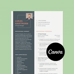IT Project Manager Resume Template With Cover Letter (canva, A4 & US Letter) - Etsy UK