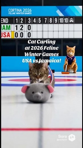 Whisper Cat competes in mixed-pairs curling event at 2026 Feline Winter Games #curling #catvideos