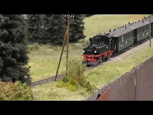 H0e model railway Jöhstadt by Eisenbahnfreunde Breisgau at the Intermodellbau 2019 in Dortmund