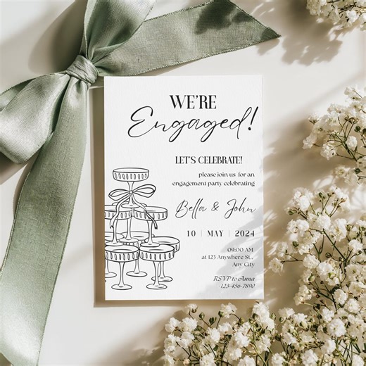 Elegant Engagement Party Invitation • Editable 5x7 Canva Template • Classic Modern Engagement Invite Digital Download - Etsy Australia