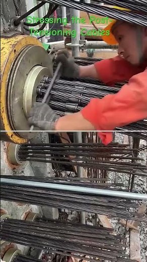 Stressing the Post-Tensioning Cables #ConstructionLife• #CivilEngineering• #StructuralEngineering•