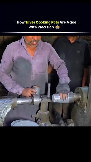 @solved_science on Instagram: "Making silver cooking pots involves carefully shaping sheets of pure or alloyed silver using traditional hammering and spinning techniques. The silver is first melted and rolled into uniform sheets, then cut and hand-shaped over molds. Artisans use heat and steady pressure to form the body of the pot, followed by welding or joining for handles and rims. The surface is then polished to a mirror finish. These pots are prized for their thermal conductivity, durability