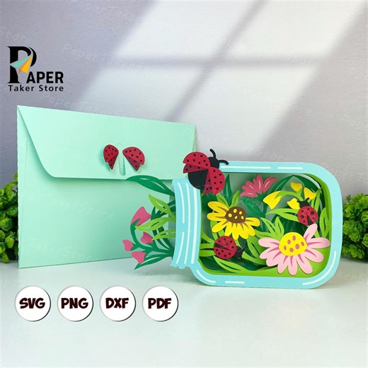 Flower Ladybug Pop-up Card Svg Template, 3d Papercut, Card Paper Lantern, Paper Lantern Svg Cut File for Cricut, Floral Tealight Design - Etsy