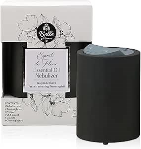 Belle Aroma Esprit de Fleur Essential Oil Diffuser | Premium Waterless & Heatless Oil Nebulizer for Home, and Professional Use | Large Room Aromatherapy Diffuser | No Water Needed (Dark Stone Finish)