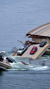 362 reactions · 10 comments | After the bridge connecting the two peninsulas collapsed, the supports failed, and part of the structure began to sink under water along with the stranded cars. Thankfully, people were evacuated in time - there were no casualties #crash #crashed #damage #ai #news #sea #wave #collapse #car #bridge | The.worldai | Facebook