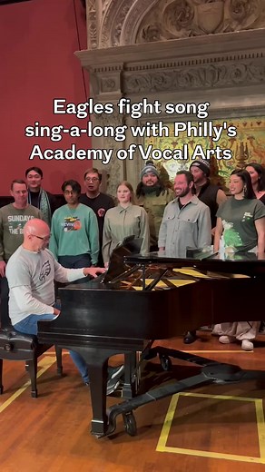 It might be time to add vocal warm-ups for your Eagles tailgating routine if you want to try THIS version of the Eagles fight song on Super Bowl Sunday. About 20 resident artists at the Academy of Vocal Arts in Center City joined the Super Bowl celebration on Friday and sang an operatic rendition of the fight song. The singers harmonized and introduced operatic flourishes to the song. When the Eagles hit ‘em low, the singers went low. And when they hit ‘em high... you get it. 📝 and 📹 by Abraha