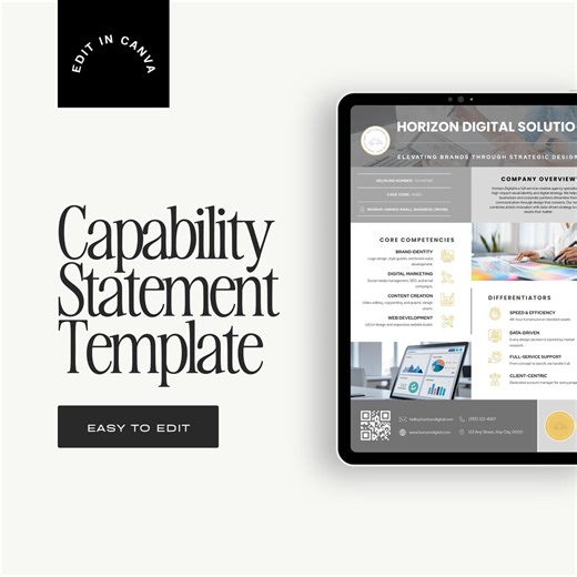 Capability Statement Template Canva | Business Capability Statement | Company Profile Template | Corporate Flyer | Business Document | CANVA - Etsy