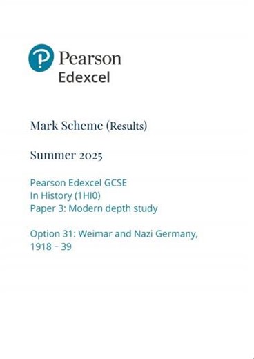 Pearson EDEXCEL GCSE History Paper 3 Option 31 2025 Mark Scheme