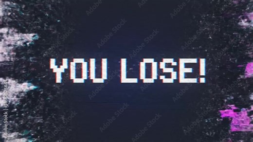 Pixelated YOU LOSE Text with VHS Glitch and Data Error Effects