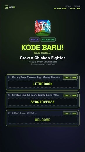 Grow a Chicken Fighter Codes (August 2026) 🎁 Latest Codes Update August 8, 2026 — KodeGG