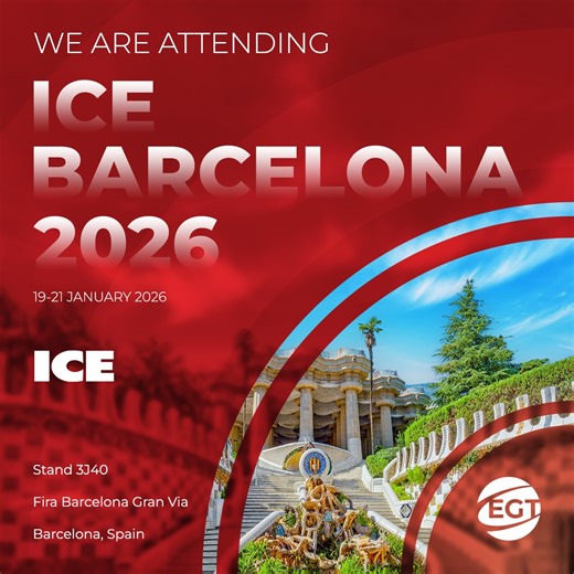 We are heading to ICE Barcelona 2026, taking place from 19 to 21 January at Fira Barcelona Gran Via. Visit us at Stand 3J40 to discover our latest cabinets, multigame mixes, and jackpot solutions. See you there! #ICE2026 #EGT #EGTProducts #EGTgames #eurogamestechnology #gaming #EGTshows #casino #roulette | Euro Games Technology - EGT