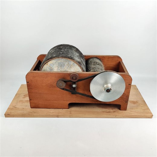 Vintage Drum Carder Wool Carding Machine 1950s Wooden Textile Tool Spinner