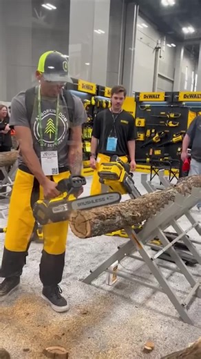 DEWALT in action🔥 Live demo at the booth real pros, real tools, real power. That brushless chainsaw is cutting through timber like it’s nothing.⚡🪵 If you love performance, you’ll love what DEWALT brought this year. #DEWALT #ToolDemo #JobsiteReady #ToolTok #GuaranteedTough