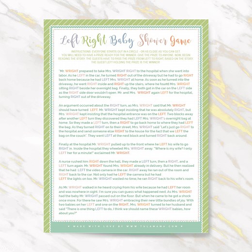 The Left Right Baby Shower Game