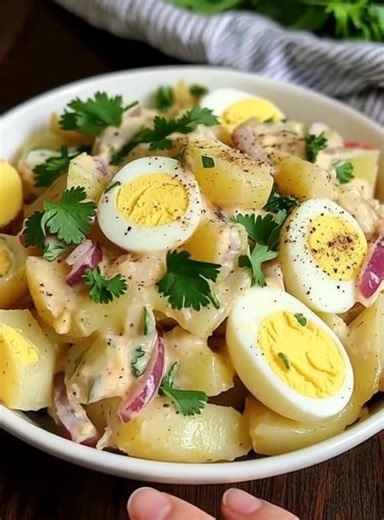 Salade de Pommes de Terre aux Œufs : Recette Facile et Savoureuse Ingrédients pour la vinaigrette : VOIR EN PREMIER COMMENTAIR | Le top des recettes à réaliser