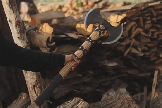 Handmade Double Blade Viking Axe – Forged Carbon Steel, Ash Wood Handle, Leather Grip Prop - Etsy