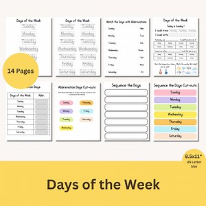 Preschool Days of the Week Learning, Days Matching Worksheets, Days Activity Sheets, Tracing Worksheet, Spelling Days, Days Practice Write - Etsy Australia