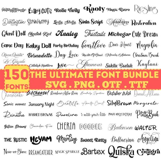Ultimate Font Bundle 150 TTF & SVG Fonts for Cricut, Canva, and Procreate. Digital Download. - Etsy Canada