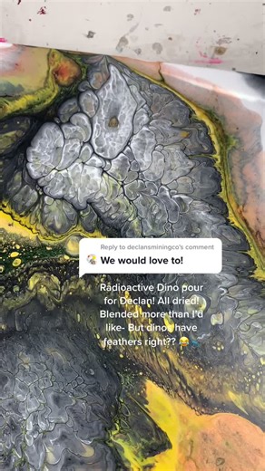 Reply to @declansminingco All dried!!! My table became unlevel while I was gone 🤦‍♀️ No matter - Now it’s a melting radioactive Dino? 😂😭🦕