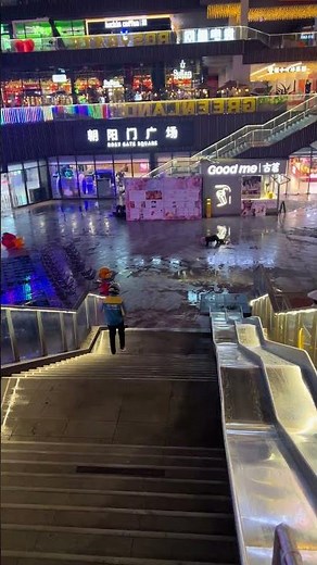 Man slides past bottom of wet slide and keeps going in Zhejiang, China