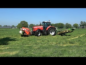 Gras maaien met Massey Ferguson 6490 Dyna-6 en Kuhn/Krone triple maaier (2021)