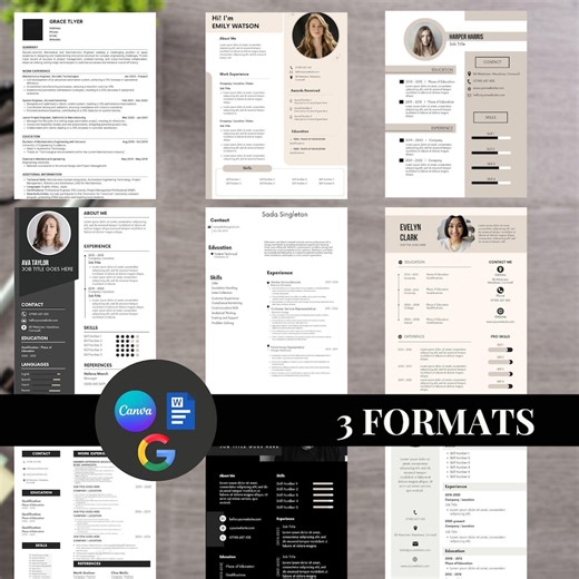 Modèle de CV, 11 modèles différents Canva, CV professionnel avec photo, facile à utiliser, facile à modifier, téléchargement rapide. - Etsy France