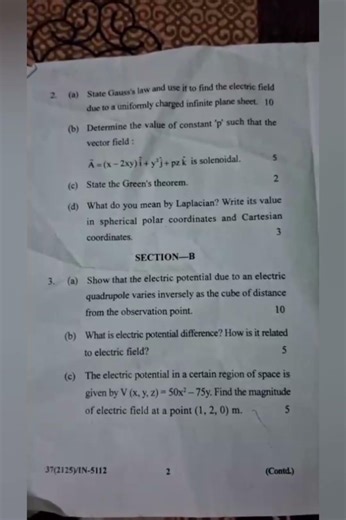 # B.A./B.SC.1st Sem.*Question Paper* "Physics (Electricity and magnetic) "