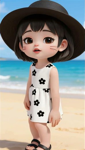 Cute 3D Girl Beach Day Animation | Aesthetic Summer Vibes 🏖️✨