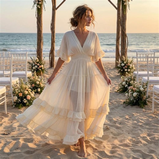 Boho Wedding Dress, Cotton Gauze Tiered Maxi, Beach Bridal Outfit - Etsy