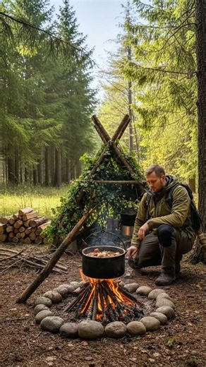60s Survival Guide||Build a Shelter & Cook in the Wild!🌲🔥#Bushcraft