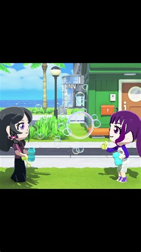 シャボン玉占いをする紫雨こころちゃんとメロロン🌸🫧