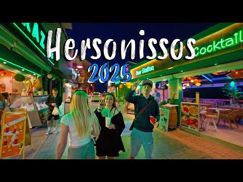 Hersonissos Crete, nightlife walking tour 4K, Greece travel guide 2025