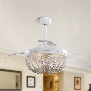 Boho Retractable Ceiling Fan with Light and Remote Control 3 Blades 42 inch, White